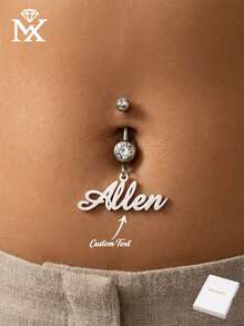 Ce piercing de nombril à la mode en zircone cubique peut être personnalisé avec un nom en anglais, élégant et sexy, un beau cadeau de bijou pour les anniversaires et les fêtes des amis. Fabriqué en acier inoxydable, classique et intemporel. - Argent - Voir 1