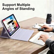 TIANYIMING Support de tablette, étui de protection, housse de clavier en cuir, clavier Bluetooth ultra-fin + étui de protection de tablette en matériau cuir anti-chute/anti-choc/anti-poussière/anti-empreintes, compatible avec les modèles de la série MatePad / série HonorPad / série XiaomiPad / série RedmiPad / série LenovoTab / série LenovoXiaoxinTab / série LenovoIdeaTab / série Pad / modèles de la série Pad - Mauve - Voir 4