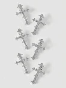 MortiRose Shiny Palace Style Chic Rhinestone Cross Metal Hair Clips, Stylish Side Bangs Hairpins, High-Quality Halloween  Hair Accessories, Head Accessories - Silver - View 9