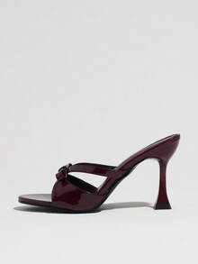 French Style New Elegant Solid Color High Heel Shallow Toe Women's Sandals - Burgundy - View 4