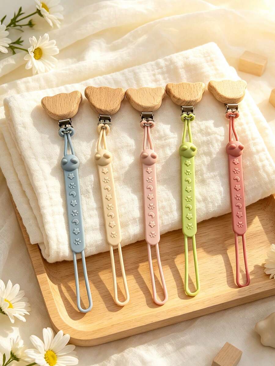 Infant Silicone Pacifier Chain, Pacifier Clip, Anti-Drop Chain, Bear Head Clip Style, Cat Integrated Pacifier Chain - Multicolor - View 1