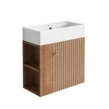 Bathroom Furniture Washbasin With Vanity Unit 55 Cm, Vanity Unit, Wall-Mounted Vanity Unit White, Small Guest Bathroom Furniture - Brown - View 10