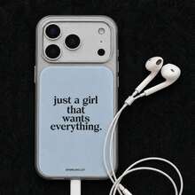 1pc Solid Color "Love Myself Again" English Slogan Electroplated Silver Large Window Lens Full Coverage Glossy Anti-Drop Phone Case Compatible With Apple All Series, Ins Gentle Healing Korean Style Niche Versatile - Baby Blue - View 2
