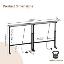 Luxstein Slim Console Table, Height Adjustable 75/100 Cm Sofa Table With Charging Station For Entryway, Living Room, Small Spaces - 75cm - Gray - View 4