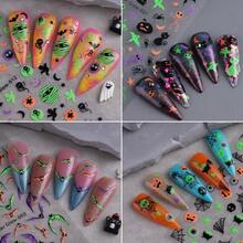 Adesivos de Unha Brilha no Escuro para Halloween, Padrões Fluorescentes Incluindo Abóbora, Fantasma, Teia de Aranha, Morcego, Caveira, Chapéu de Bruxa e Lodo Escorrendo, Adesivos de Arte de Unha Autoadesivos, Adequados para Festa de Noite de Halloween, Festival de Terror, Suprimentos DIY para Unhas - Multicolorido - Visão 8