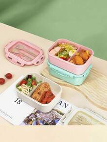 2-Compartment Divided Bento Lunch Box, Microwave , Snap-Lock Leak-Proof Lid, With Utensil Set, Portable Meal Prep Container For Students, Dorm, Office, Outdoor Camping, Picnic, Travel, Fresh-Keeping Lunch Box, Back To School Gift - Multicolor - View 8
