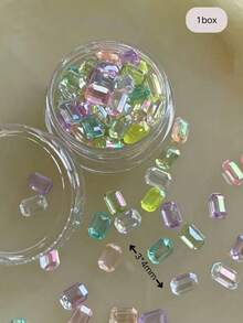 1 Box New Ice Crystal Clear Aurora Square Sugar Nail Art Rhinestones, Dopamine Mixed Color Versatile Nail Decor Material - Multicolor - View 5