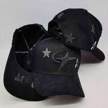 Gorra de béisbol negra con estrellas y lunas bordadas con lentejuelas, visera de gamuza, sombrero de sol ajustable. - Albaricoque - Ver 2