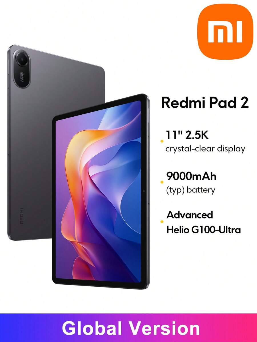 Redmi Pad 2 平板電腦 全球版 4GB+128GB MediaTek Helio G100-Ultra 處理器 Xiaomi HyperOS 2 作業系統 11 吋螢幕 2560 X 1600 解析度 9000mAh 電池 18W 快充 - 灰色 - 查看 1