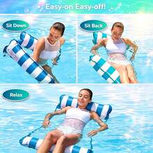1pc Inflatable Pool Hammock With Mesh - Striped Adult Lounger, Suitable For Vacation, Party And Relaxation, Available In Pink, Green, Blue And Other Colors, Outdoor Hammock, Essential For Beach And Pool, Great For Photography,Must Have - Multicolor - View 5