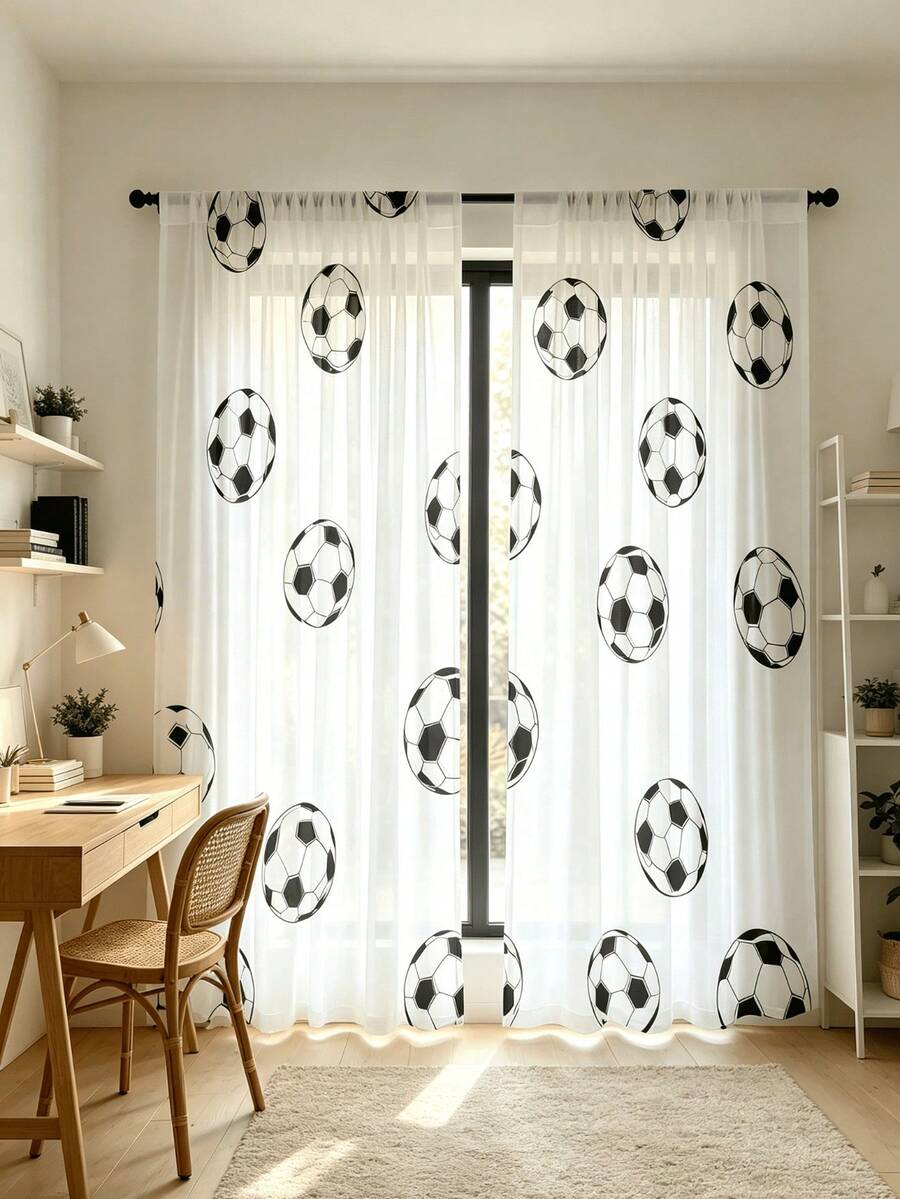 2 buah Tirai Cetak Sepak Bola Dinamis Datar 2D, Cetak Digital 2D, Cocok untuk Musim Semi/Panas, Hadiah, Kamar Tidur, Anti Nyamuk, Kantor, Ruang Tamu, Desain Semi-Transparan Artistik, Dapat Dicuci dengan Mesin