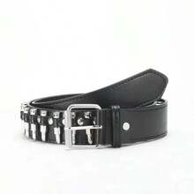 1pc Unisex Bullet Shape Punk Style Y2K Buckle PU Leather Belt - Silver - View 3