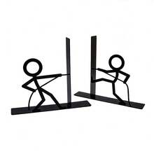 A Pair Of Creative Metal Bookends Featuring Two Matchstick Figures In Distinct Poses, Fun Silhouette Book Stoppers With Interacting Matchstick Characters, A Whimsical Gift Ideal For Book Lovers, Students And Office Workers, Perfect Presents For Birth - One Size - View 16