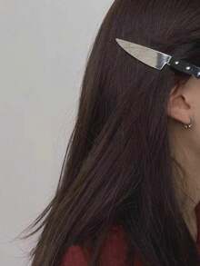 2/1pc Women's Halloween Street Style Gothic Fake Knife Hair Clip, Side Bangs Hairpin, Decorative Hair Accessory, Photo Prop, Head Accessory - Multicolor - View 3