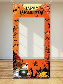 1pc Happy Halloween Photo Frame Prop, Vinyl Backdrop, Halloween Party Photo Booth Banner, Halloween Photo Background Decoration, Halloween Photo Spot Setup, Halloween Decoration, Happy Halloween Decor, Halloween Party Supplies, Halloween Trick Or Treat Decor, Halloween Gift, Halloween Outdoor Decoration, Haunted House Decor - Halloween Style a - View 4