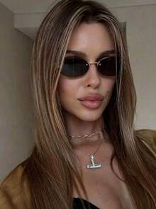 Gafas de moda vintage sin montura - Negro - Ver 3