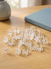 50pcs Transparent Flower-Shaped Push Pins, 5-Petal Flat Head Decorative Thumbtacks For Office, Plum Blossom Design - Clear Plum Blossom Push Pins - View 6