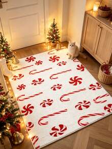 1pc Christmas Candy Cane Decorative Rug, Floor Mat, Home Decor, Leisure Blanket, Bedside Rug, Bathroom Rug, Bedroom Decor, Washable - Multicolor - View 4