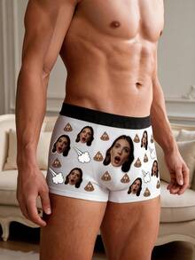 Men's Customized Female Face Poop & Butt Cloud Print White Polyester Boxer Briefs, Funny Creative Couple Gift, Daily Wear - Multicolor - View 4