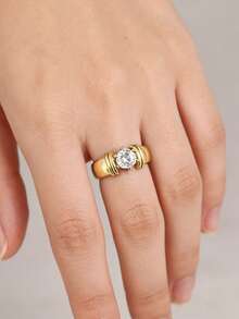 1件優雅立方鋯石女款戒指，婚禮訂婚派對珠寶，情人節禮物 - 金黃色 - 查看 7