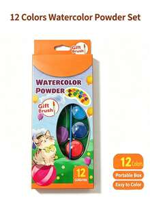 12 Color Solid Watercolor Paint Set, Vibrant, Water-Soluble Painting Tool, Built-In Brush, Dust-Proof Sealed Box, 4 Color Options: Red, Yellow, Blue, Green, Lightweight And Portable Travel Art Tool, Suitable For Sketching, Doodling And Handicrafts, Beginner Use, Especially Suitable For Indoor And Outdoor Painting Creation - Solid Watercolor Paint Set - View 8