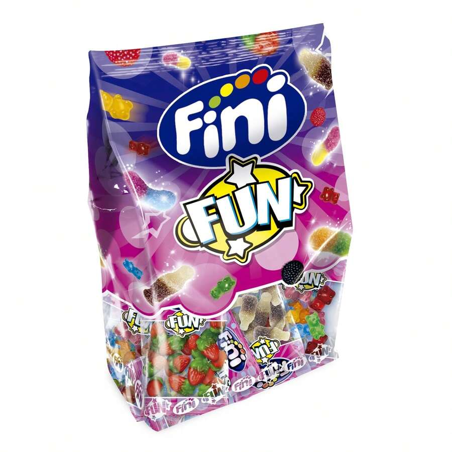 Fini Fun  Surtido Gominolas  Fresas, Ositos, Moras y Coca Colas  Sin Gluten  1 unidad con 18 mini bolsas (325 gr) - Caramelo - Ver 1