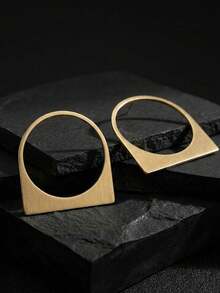1Pair Geometric Statement Gold Stud Earrings For Women, Minimalist Modern Abstract Rectangle And Circle Combination, Party Fashion Ear Jewelry - Multicolor - View 7