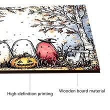 4pcs Farmhouse Style Halloween Wooden Coasters, 5mm Thick Watercolor Ghost Pumpkin Non-Slip Drink Coasters, Autumn Tabletop Home Decor - Multicolor - View 10