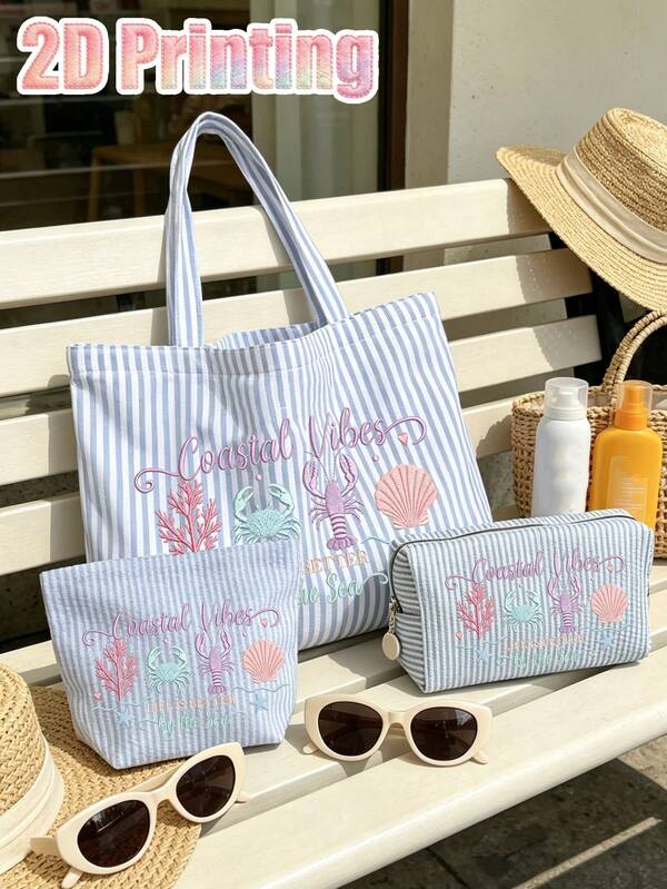 Túi tote vải canvas sọc nhiều màu, in họa tiết giả thêu chủ đề mùa hè (2D), túi đeo vai sọc dung tích lớn, túi đựng mỹ phẩm, thiết kế phối màu tương phản thời trang, túi casual cho học sinh đi học và đi làm, túi đi biển phong cách Bohemian, túi mua sắm đa năng, phù hợp cho đi biển, du lịch, bơi lội, mua sắm và dùng hàng ngày, dành cho nữ, thanh thiếu niên, sinh viên, nhân viên văn phòng, người du lịch và người yêu biển, phù hợp cho mùa hè, Lễ Phục sinh, tựu trường, Ngày Nhà giáo và làm quà tặng, có thể dùng làm túi đi biển, cặp sách và túi kẹp nách