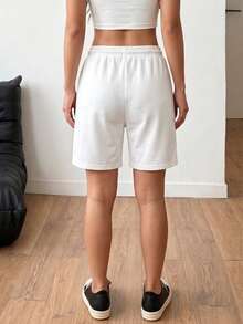 Women's Summer Casual Versatile 5-Point Pants, Elastic Waist Drawstring Loose Drape Lazy Wide Leg Mid-Length Shorts - White - View 7