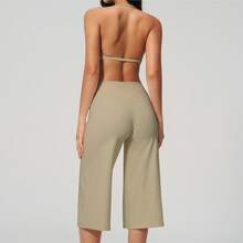 Women's 2 Pieces Summer Set, Tank Top And Short Wide Leg Pants, Suitable For Vacation, Date And Daily Wear. Sports Outfit - Khaki - View 5