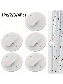 1pc/2pcs/3pcs/4pcs Plastic Shower Curtain Clips, Bathroom Windproof & Splash-Proof Curtain Rail, Home Style Weighted Suction Cup Curtain Fixing Clips, Shower Curtain Fabric, Curtain Weight Clips - Multicolor - View 1