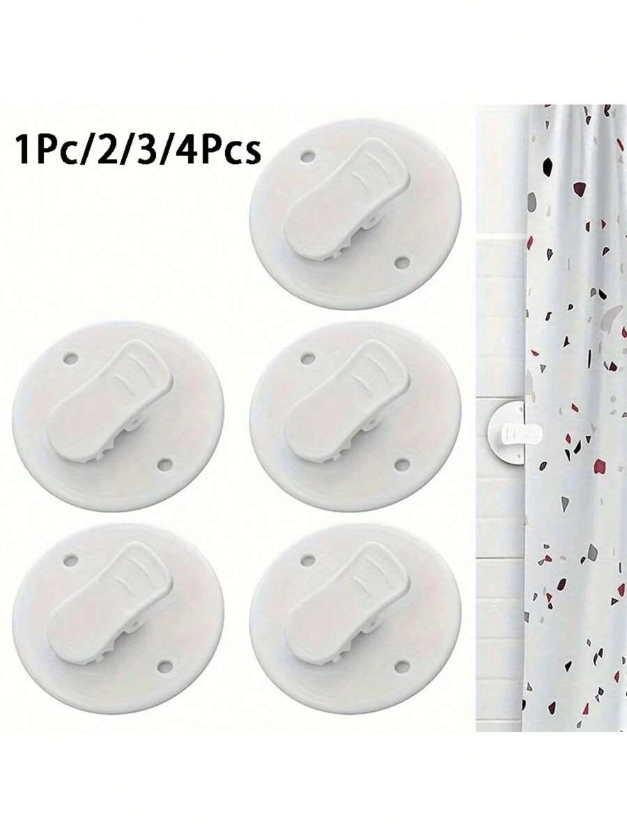 1pc/2pcs/3pcs/4pcs Plastic Shower Curtain Clips, Bathroom Windproof & Splash-Proof Curtain Rail, Home Style Weighted Suction Cup Curtain Fixing Clips, Shower Curtain Fabric, Curtain Weight Clips - Multicolor - View 1