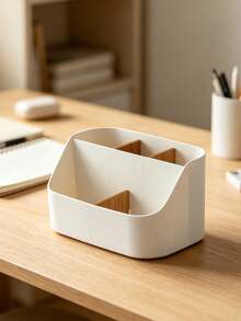 1pc Squishy‑Texture Desktop Storage Box, Solid Plain Color, Multi‑Grid Partition, Minimalist Modern Style, Back To School, Autumn‑Winter Daily Use, Women Students, Bedroom Vanity, Office Desk, Dorm, Organize Cosmetics, Statio - Multicolor - View 14