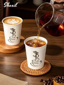 shoxil 25pcs 9oz Disposable Hot Drink Paper Cups, Custom Printed Single Wall White Paper Coffee Cups, Sturdy Leak-Proof, Suitable For Cafes, Restaurants, Takeout Beverages And Catering Services - A - View 3