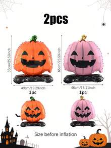 2pcs Halloween Theme Pumpkin Foil Balloons, Includes Orange-Yellow And Pink Double-Sided Small Pumpkin Shaped Balloons, Suitable For Halloween, Pumpkin Party, Halloween Party Atmosphere Decoration, Halloween Funny Decoration, Holiday Atmosphere Photo Props, Indoor And Outdoor Photo Background Props, Trick Or Treat Party - Multicolor - View 11