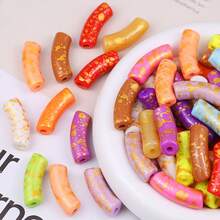 5/10/20pcs Mixed Color 11*35mm Gold-Plated Large Curved Acrylic Beads DIY Jewelry Making Handmade Beaded Accessories Materials - Large Curved Tube Beads - View 3