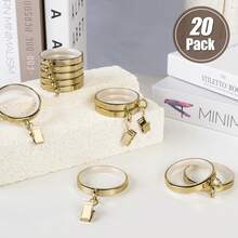 20 Pack Gold Metal Curtain Rings With Clips, Outer Diameter 2.09 Inches, Inner Diameter 1.65 Inches, Built-In Silent Nylon Lining For Smooth Sliding, Compatible With Most Curtain Rods - [gold] - View 6