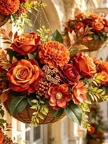 3pcs Artificial Daisy Peony Rose Bouquet With Hydrangea Accents, Faux Flowers, Home Decor, Autumn, Wedding, Halloween, Thanksgiving, Autumn Table Centerpiece Decoration, Home Office Display, Hotel, Home Room, Table Party Decoration, DIY Wreath Decoration - Orange - View 11
