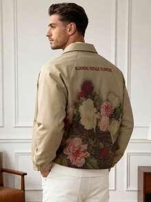 Men's Spring/Autumn Casual Floral Print Lapel Collar Jacket - Camel - View 3