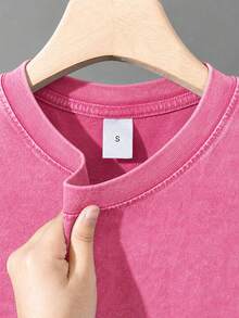 100% Pure Cotton Men's And Women's Universal Style Vintage Washed T-Shirt, With Jesus Print, Street Korean-Style Loose And Versatile Clothing - 玫紅色 - 查看 9