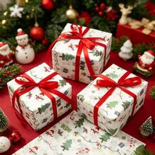 10/30/60pcs,Size 50*35cm,Wrapping Tissue-Cartoon Christmas Tree, Colorful Lights, Snowman Pattern Wrapping Paper, Birthday Party Decoration Paper, Gift Wrapping Tissue, Suitable For DIY, Bouquet Wrapping, Wedding Decoration, Christmas, Valentine's Day, Halloween, Summer - Multicolor - View 1