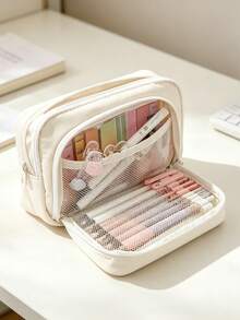1pc Large Macaron Pattern Pencil Case Storage Bag, Ins Style Stationery Bag, Serves As Portable Pencil Case Storage Bag Or Makeup Bag, Fits Teens' Office & Study Needs, Back To School Student Stationery Pencil Case - Multicolor - View 15