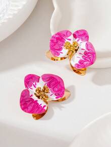 1 Pair Luxury Elegant High-End Summer Vacation Beach Style Handmade Oil Drop Gradient Tie Dye Floral Design Drip Oil Pull Flower Stud Earrings For Women - Flowers - View 3