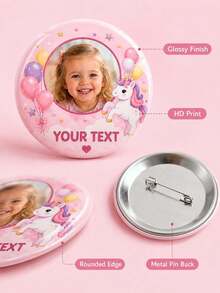 1 pieza Insignia de botón personalizada con foto, alfiler redondo personalizado con texto personalizado, diseño lindo de unicornio & globo, respaldo de alfiler de metal, recuerdo fotográfico para mochila, ja - Multicolor - Ver 6
