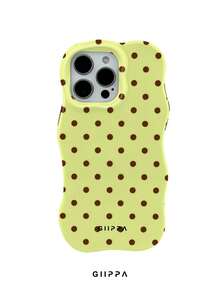 GIIPPA 1件奶油黃底深棕色波點圖案設計，Phone 18 Pro Max 波浪手機殼，相容於 Phone 17 Pro Max、16 Pro Max、15 Pro Max，韓系高端時尚趣味手機殼，適用於 11/12/13/14/15/16 Pro Max Plus，男女皆宜的優雅設計，送給女友的完美禮物，適合聖誕節、情人節、復活節、婚禮季和生日！ - 乳黃色 - 查看 6
