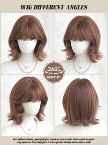 12 Inch Brown Short Bob Curly Wigs For Women Soft Silky Heat-Resistant Synthetic Fiber Wigs For Daily Or School,Use, Perfect For Holidays Music Festivals Celebrations, Sakura Celebration,Graduation Gift & Gift For Friend's Wig Accessory, Halloween - Multicolor - View 6