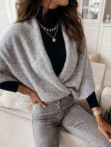 Autumn/Winter New Lazy Gentle Style Grey Knitted Triangle Shawl Outerwear With Atmospheric Vibe - Light Grey - View 3