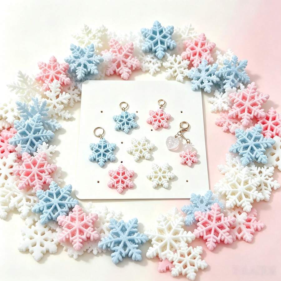 30/50pcs Mixed Original Molded Snowflake DIY Set For Earrings, Hair Accessories, Beaded Bracelets, Resin Craft Decoration Patch Material Kit (Aged 14+) - Multicolor - View 1