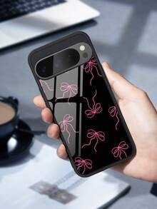1pc Glossy Tempered Glass Phone Case, Bow Design, Compatible With Google 10, 9, 8, 7 And Galaxy S26, S25, S24, S23, S22, A07, A56, A16 And A06, Protective Bow Design, Durable Shell, Minimalist Style, Suitable For Summer, High-Quality Daily Gift, Perfect For Friends, Classmates, Lovers Or Personal Use - Black - View 6